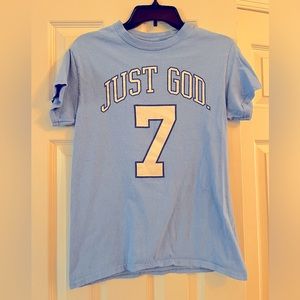 Carolina Blue and White God is Dope “Just God 7” tee shirt in Small